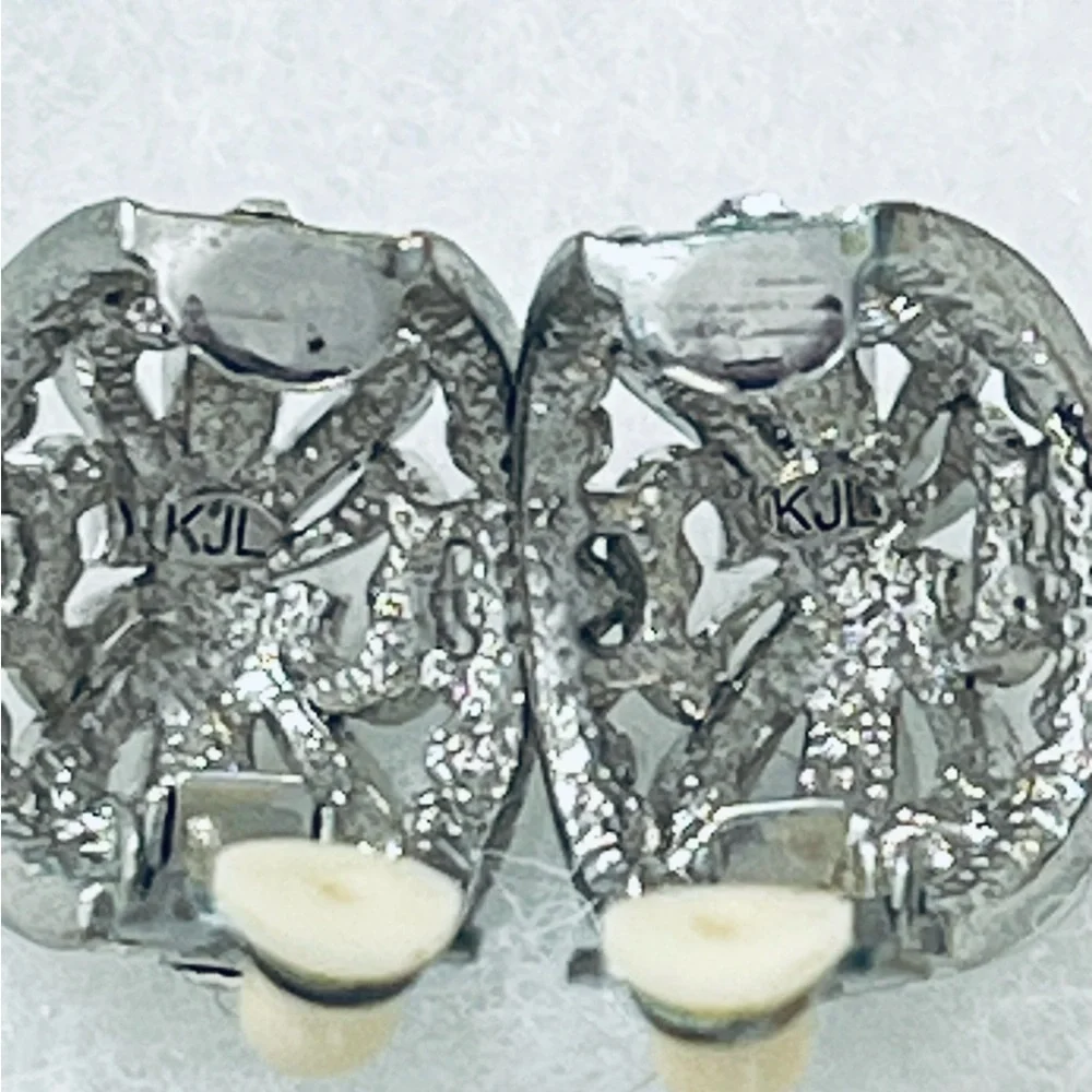 1990s KJL Kenneth J Lane CLIP silver & crystals earrings AS IS - Picture 6 of 8